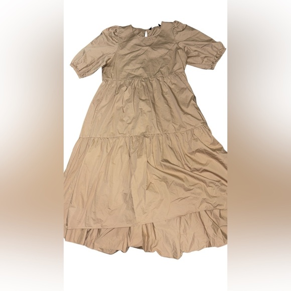 Zara Tan High Low Dress with Puff Sleeves - Picture 2 of 5